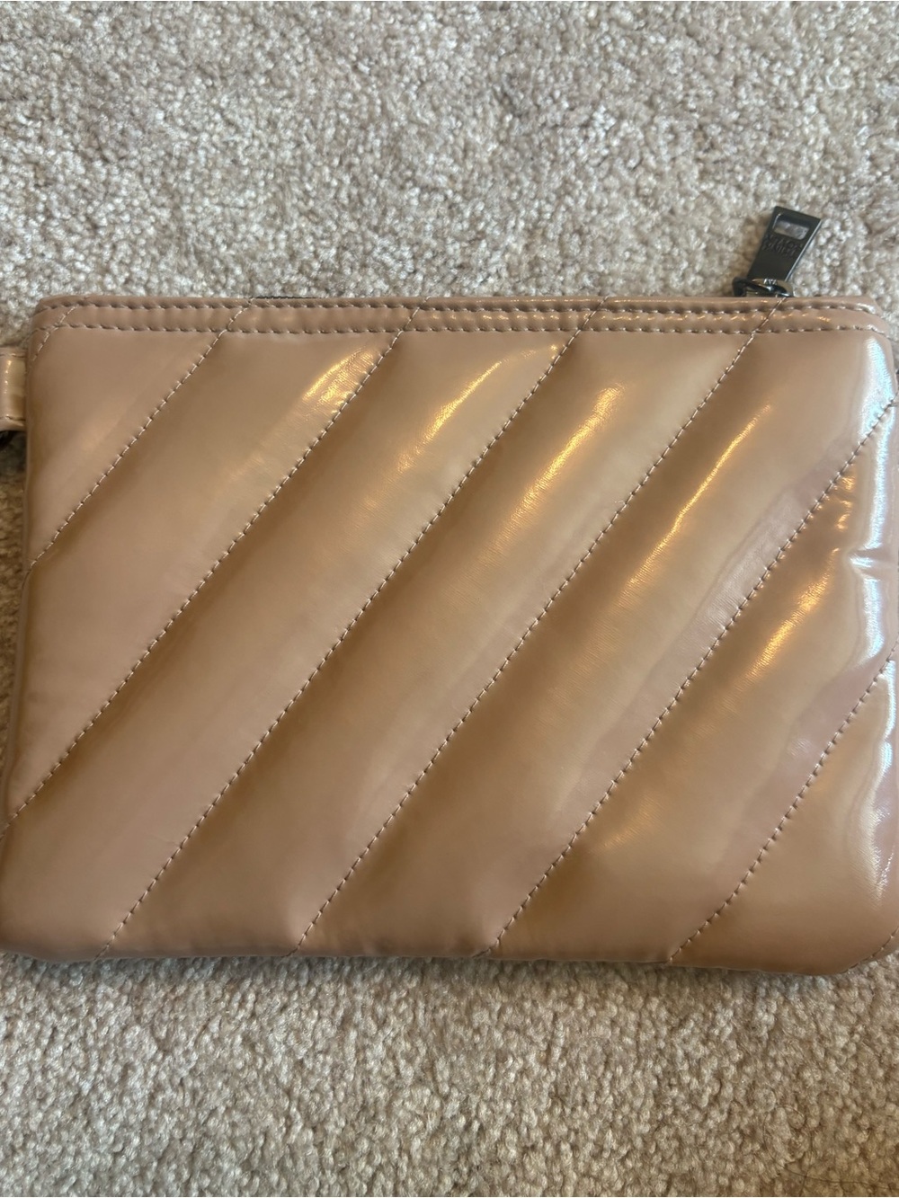 Think Royln beige clutch/make up bag. Quilted EUC